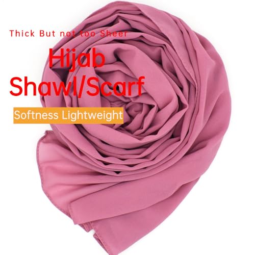 Chiffon Scarf for Women Lightweight Breathable Sunscreen Soft Solid Hijab Scarf for Daily & Muslim Wear - color: Rose Pink Chiffon Scarf