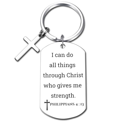 GiftYou Inspirational Scripture Metal Key Chains with Cross Pendant - Bible Verse Keychain Religious Gift for Christian - color: Philippians 4:13