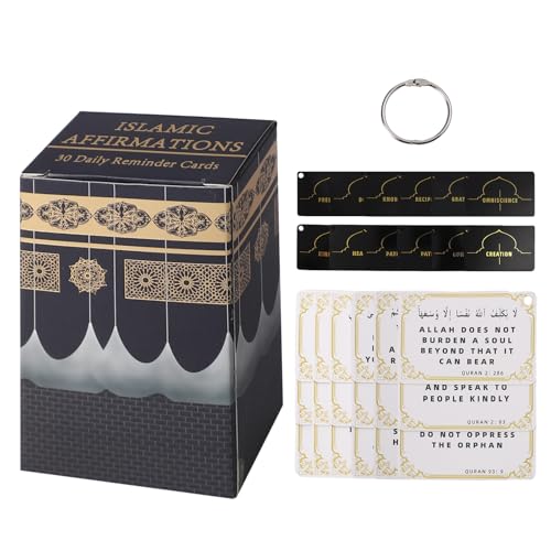 Islamic Affirmations Cards with Kaaba Decor Box,30 Daily Reminders Spiritual,Quran English,Islamic Decor,Ramadan Decorations,Islamic Gifts,Eid Gift,Learn Arabic Flash Cards Daily Affirmation Card