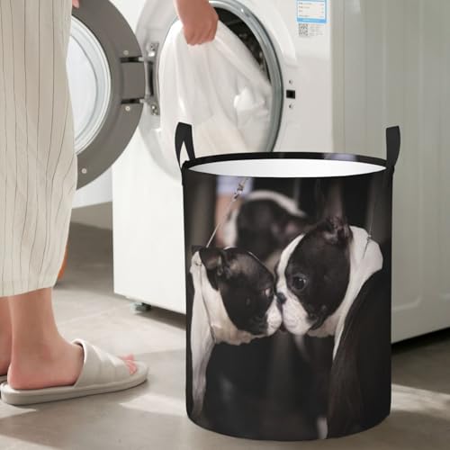 Boston Terriers At Dog Show Round Waterproof Oxford Cloth Laundry Basket Multi-Purpose Storage Basket Toys Books Clothes Storage Basket - color: Black 3