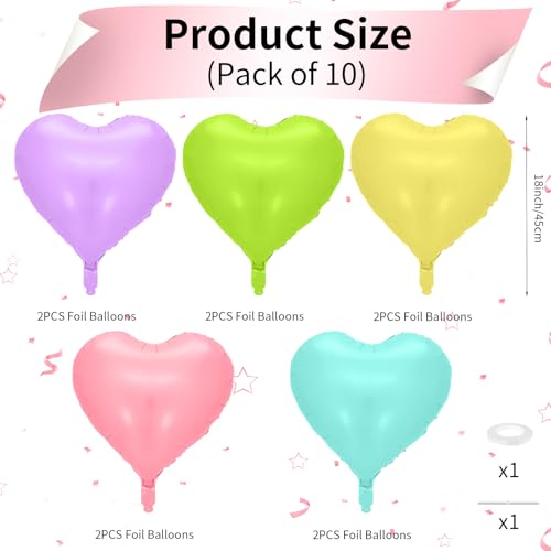 Pastel Heart Balloons, 10PCS Candy Macaron Foil for Kids Birthday Party - color: Candy