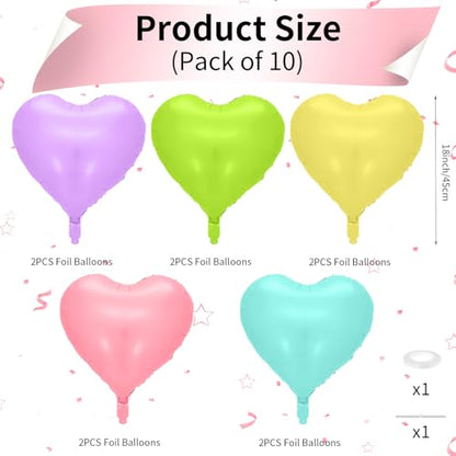 Pastel Heart Balloons, 10PCS Candy Macaron Foil for Kids Birthday Party - color: Candy