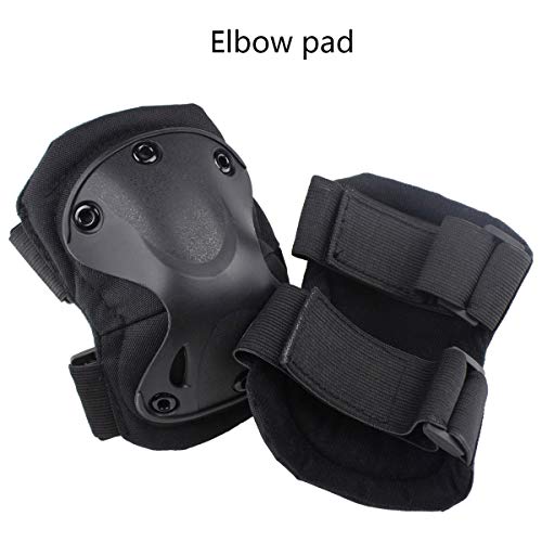 Combat Knee & Elbow Protective Pads Set for Outdoor CS Paintball Game Cycling Safety Skateboarding Gear Skates Knee Protection Guard Pads - color: Black