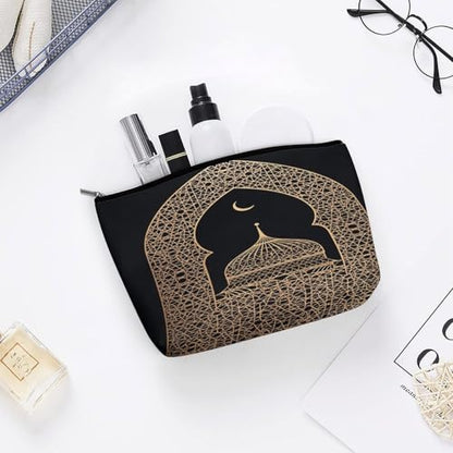 Islamic Dome Pattern Gold Makeup Bag, Travel Toiletry Organizer, Cosmetic Pouch for Women, Birthday Presents for Mom Girls Women Sisters - color: Islamic Dome Pattern Gold