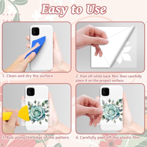 Peacoblue 18 Sheets Rub on Transfers for Crafts, Shining Rose Flower 3.6"x3.9" UV DTF Cup Wraps Waterproof Rub on Cold Transfers Stickers for Wood Glass Metal Cup Tumblers Mirrors Mugs Home Decor - style: Shining Rose Flower
