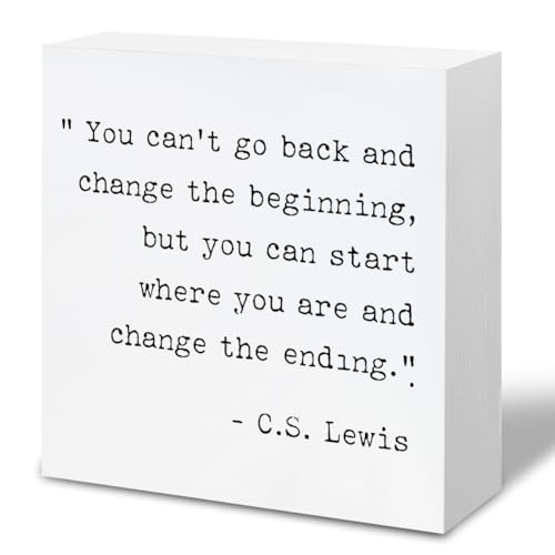 Inspirational Quotes Office Decor Wooden Box Sign Decorative Motivational Office Wood Box Sign Home Rustic Farmhouse Square Desk Decor Sign for Shelf Office Desk Accessories 5 x 5 Inches White - color: White - C.S. Lewis