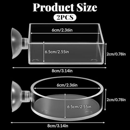 2Pcs Shrimp Feeding Dish, Aquarium Feeding Dish with Suction Cup Acrylic Fish Food Feeder for Freshwater and Saltwater Tanks Round and Square