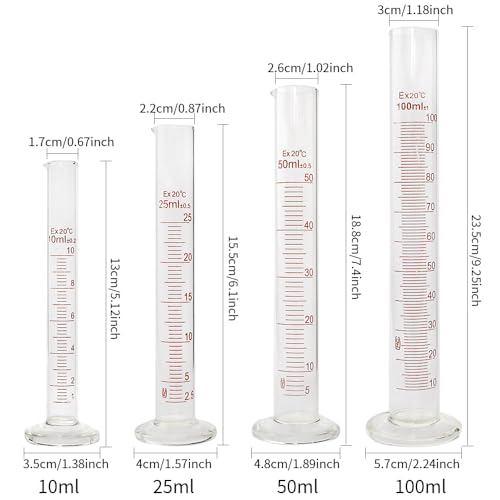 Glass Graduated Cylinder and Beaker Set 9 Pieces with Droppers | 4 Cylinders in 10 25 50 and 100ml, 3 Beakers in 50 100 and 250ml, 2 Droppers, for Lab Measuring and Experiments