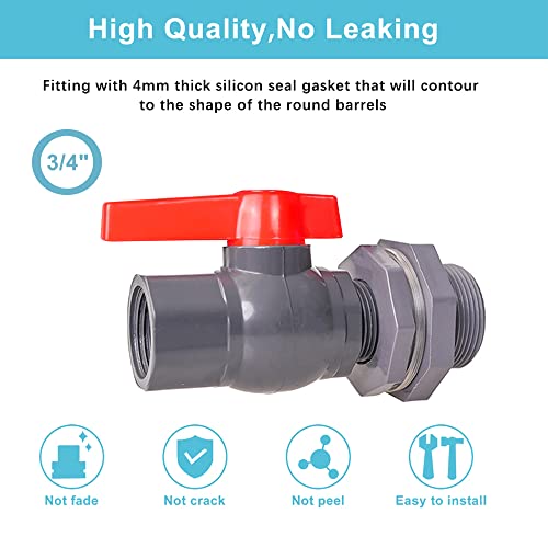 Ququyi 3/4 Inch PVC Rain Barrel Valve Spigot Kit with Ball Valve and Bulkhead Fitting Adapter for Water Tanks, Aquariums, Pools - size: 3/4"+valve