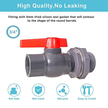 Ququyi 3/4 Inch PVC Rain Barrel Valve Spigot Kit with Ball Valve and Bulkhead Fitting Adapter for Water Tanks, Aquariums, Pools - size: 3/4"+valve