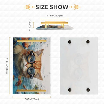 Cat Fish Vanity Tray,Bathroom Tray,Jewelry Storage Dresser Tray Kitchen Sink Toilet Tank Tray Organizer for Candle Plant Perfume Shampoo Towel Home Decor 7.87 * 11.81in 2011086