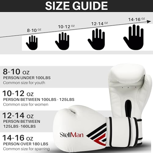 Boxing Gloves for Men & Women – Premium Synthetic Leather Training Gloves for Boxing, Kickboxing, Muay Thai, Sparring & Heavy Bag Work with Wrist Support – White - size: 12oz