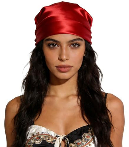 Sumolux Head Hair Scarf for Women 35" Like Satin Silk Scarf Hair Wrapping Night Bandana Large Square Scarves - color: A Solid Red