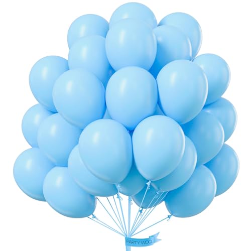 PartyWoo Light Blue Balloons 50 pcs 12 Inch Baby Pastel Sky Aqua Blue Latex Helium Balloons for Graduation Baby Shower Gender Reveal Wedding Under the Sea Birthday Party Decorations Blue-Y4 - color: Blue-y4
