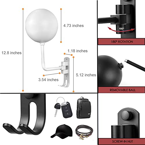 SNAGMO White 180° Motorcycle Helmet Rack, Rotation Metal Helmet Holder Wall Mount, Helmet Holder Bike with 2 Hooks Helmet Hanger for Motorcycle Bike Coats, Caps, Baseballs, Rugby Helmet (2 pcs) - color: White*2