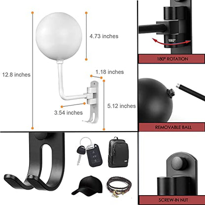 SNAGMO White 180° Motorcycle Helmet Rack, Rotation Metal Helmet Holder Wall Mount, Helmet Holder Bike with 2 Hooks Helmet Hanger for Motorcycle Bike Coats, Caps, Baseballs, Rugby Helmet (2 pcs) - color: White*2