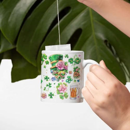 Personalized St. Patrick's Day Shamrock Full Wrap Mug, Custom Unique Name Ceramic Cup 11oz Or 15oz, Customized Irish Festival Coffee Cup, Gift For Women Men, Irish Themed White Mug - color: XUA-1124-3649-St. Patrick's Day Mug