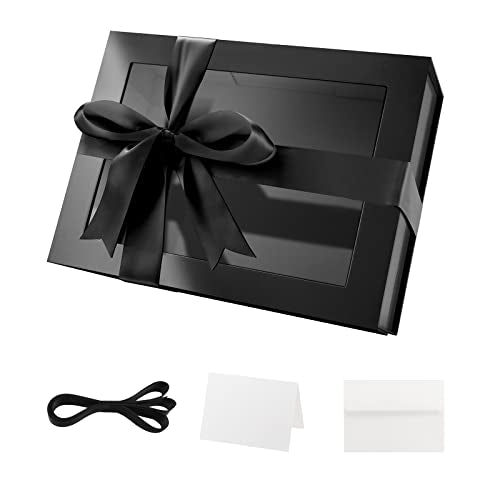 PACKQUEEN Black Clear Magnetic Lid Gift Box with Window 9x6.5x3.8 Inches - color: Black-9x6.5x3.8 Inches-Pack of 1