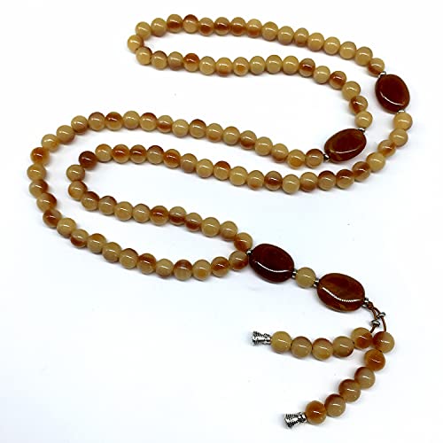 -8MM -99 Beads Necklace DHIKR TASBIH Collection- Imitation Acrylic Muslim Beads-Tesbih-Tasbih-Tasbeeh-Misbaha-Masbaha-Subha-Sebha (Honey-1) - color: Honey-1