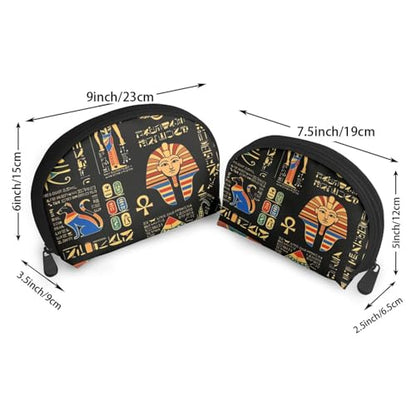 Ancient Egyptian Artifacts 2-Piece Shell Makeup Bag Set, Large Capacity Travel Cosmetic Bag For Women With Zipper, Waterproof Polyester Toiletry Organizer Pouch For Purse, Travel, Gym & Daily Use - color: Ancient Egyptian Artifacts