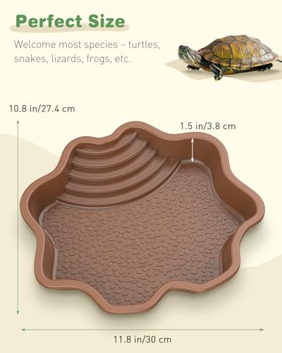 Pawfly Reptile Bathing Pool with Ramp, Reptile Food Dish Feeding Dish, Tortoise Water Dish Water Bowl with Steps, Turtle Bathing Pool Bath Tub Soaking Dish for Gecko Snake Bearded Dragon Lizard