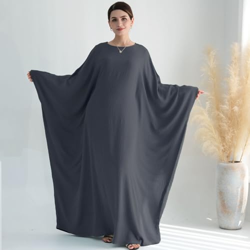Women Muslim Abaya Dress 1Piece Bat Sleeve Islamic Maxi Robe Fashion Jilbab for Women Eid Kaftan Muslim Robe - color: Greya, size: Medium
