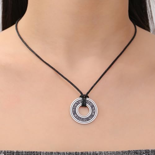 TEAMER Shema Yisrael Necklace Jewish Prayer Hear O Necklace Stainless Steel Hebrew Pendant Religious Vintage Jewelry for Men Women - style: Rope Chain