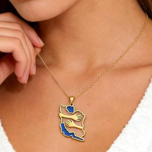 Iran Necklace Iran Map Charm Necklaces Dainty Gold Necklaces for Women Silver Jewelry Gifts for Women - color: A7：gold hug iran necklace