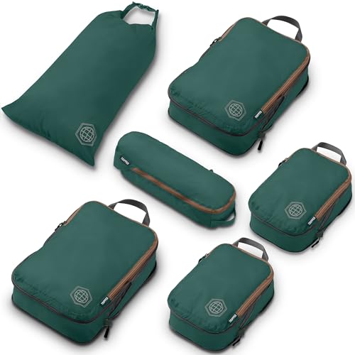 TRIPPED Travel Gear Compression Packing Cubes for Carry-On Travel 6-Pack - color: Sequoia (Green and Brown), size: 6 Piece