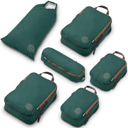 TRIPPED Travel Gear Compression Packing Cubes for Carry-On Travel 6-Pack - color: Sequoia (Green and Brown), size: 6 Piece