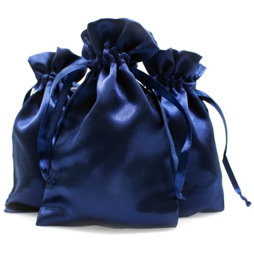 5" x 8" Navy Blue Satin Gift Bags, Jewelry Bags, Wedding Favor Drawstring Baby Shower Christmas 50 per Pack - color: Navy Blue - 5 x 8 Inch (Pack of 50)