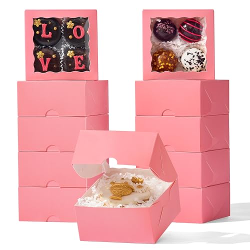 80팩 10.2 x 10.2 x 5.1cm(4 x 4 x 2인치) 핑크 베이커리 간식 상자, 쿠키, 미니 케이크, 시나몬 롤, 초콜릿 트러플, 결혼 선물용 - color: 핑크