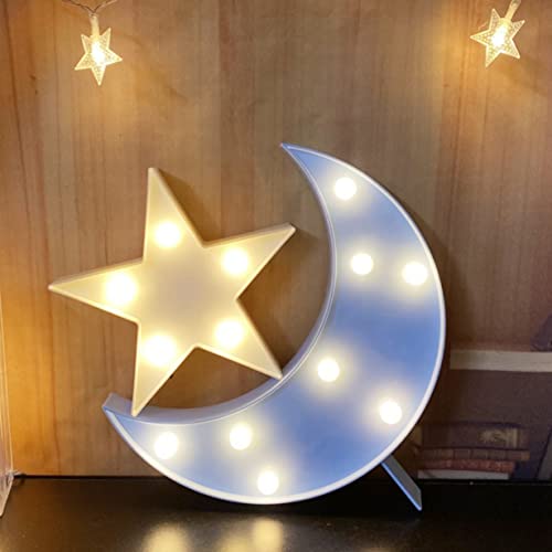 QiaoFei Decorative Moon-Star Night Light,Cute LED Nursery Night Lamp Gift-Marquee Moon-Star Sign for Birthday Party,Baby Shower,Kids Room, Living Room Decor(Blue) - color: blue moon white star