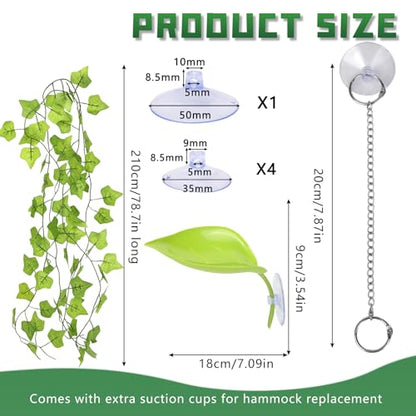 7-in-1 Snake Enclosure Accessories, Snake Climbing Toys & Habitat Decor | With Climbing Rings, Ball Chain, Suction Cups, Mesh Hammock, Artificial Ivy & Large Leaf Habitat for Ball Python, Corn Snake