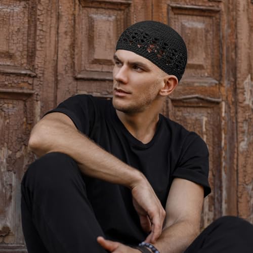 Boyiee Knit Kufi Hats Crochet Beanie Skull Caps Solid Colors Knit Cap Stretchy Knitted Crochet Hat for Men Women Teens - color: Black,gray, White