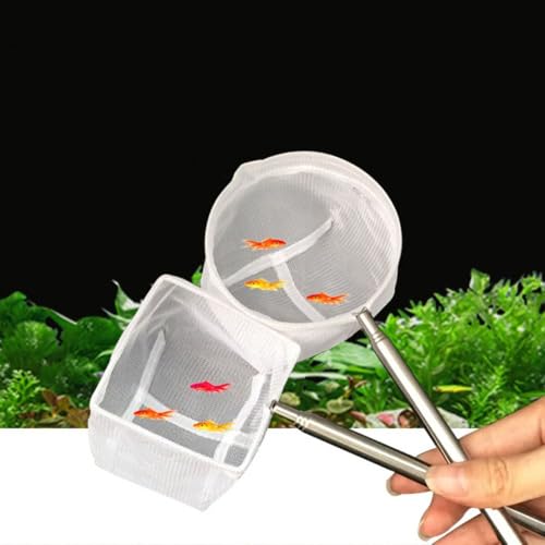 Aquarium Net with Extendable Long Handle, Adjustable Wastes Skimming Cleaning Tools Nylon Fishing Mesh Nets with Long Plastic Handle - color: round, style: S