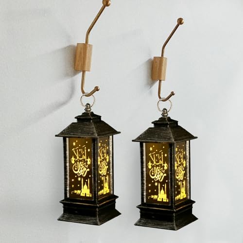 라마단 랜턴 2개, 블랙, LED, 방수 없음, 12.7x5.6x7.6cm(5x2x3인치), 테이블 탑, 배터리 작동, 장식용 전기 랜턴, 홈 테이블 장식, 라마단 선물 - color: 스타일2-블랙