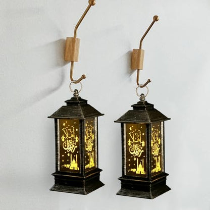 라마단 랜턴 2개, 블랙, LED, 방수 없음, 12.7x5.6x7.6cm(5x2x3인치), 테이블 탑, 배터리 작동, 장식용 전기 랜턴, 홈 테이블 장식, 라마단 선물 - color: 스타일2-블랙