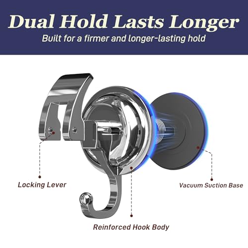 Heavy Duty Vacuum Suction Cup Hooks, Silver Plated Polished Super Suction for Kitchen Bathroom, 2 Pack - color: Silver