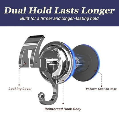 Heavy Duty Vacuum Suction Cup Hooks, Silver Plated Polished Super Suction for Kitchen Bathroom, 2 Pack - color: Silver