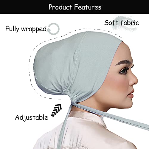 Women Under Scarf Hat Hijab Undercap Islamic Muslim Under Scarf Hijab Cap with Tie-Back Closure - color: Black+gray(2pcs)