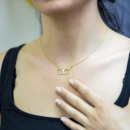 Custom Name Necklace Personalized, 18K Gold Plated Customized Nameplate Necklace Dainty Jewelry Gift for Women, Bridesmaid - color: 2 Names Necklace with Heart