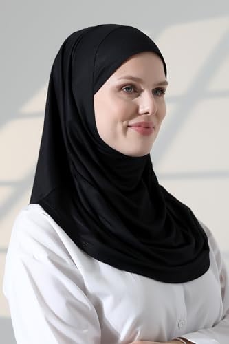 ihvan online, Women’s Ready to Wear Instant Hijab, Soft One-Piece Headscarf, Stretch Hijab for Daily Wear, Prayer & Travel - color: Black