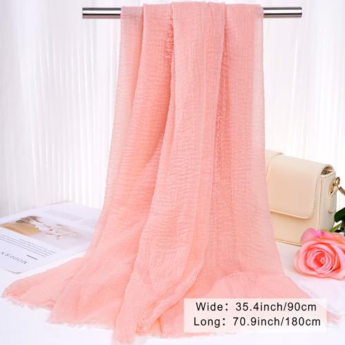 Nydotd Women Summer Cotton Linen Scarf Crinkle Long Beach Shawl Wrap hijab with Fringe - color: Light Pink