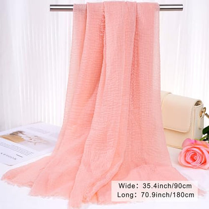 Nydotd Women Summer Cotton Linen Scarf Crinkle Long Beach Shawl Wrap hijab with Fringe - color: Light Pink