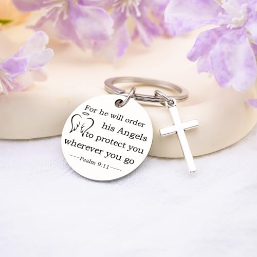 Baptism Gifts For Boys Keychain Bible Verse Gifts Cross Keychain For Men Bible Accessories Women For He Will Order His Angels To Protect You Wherever You Go Faith Gift Christian Keychains
