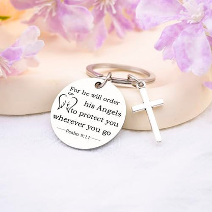 Baptism Gifts For Boys Keychain Bible Verse Gifts Cross Keychain For Men Bible Accessories Women For He Will Order His Angels To Protect You Wherever You Go Faith Gift Christian Keychains