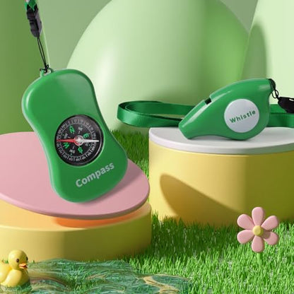 Explorer Kit Compass| Essential Outdoor Adventure Gear (Compass & Whistle Included) | Develops Sense of Direction. - color: Green-com2pcs