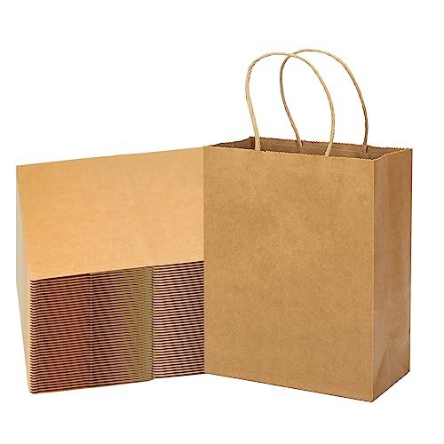 MOZRRO Brown Paper Bags with Handles 100 Pack Gift Bags Medium Size - color: Brown