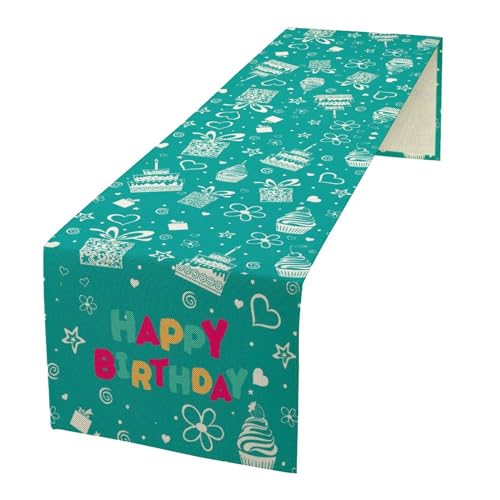 Happy Birthday Table Runner Decor, Blue with Cake and Gifts Table Runner Celebrate Summer Holiday for Holiday Party, Birthday Decorations for Children 13x36in - color: Happy Birthday-4, size: 13x36 Inch